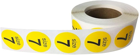 Shoe Size 7 Yellow Stickers for Retail Clothing – 3/4 Inch Round, 500 Semi-Gloss Adhesive Labels Per Roll for Footwear Inventory, Organization, and Display – Made in The USA