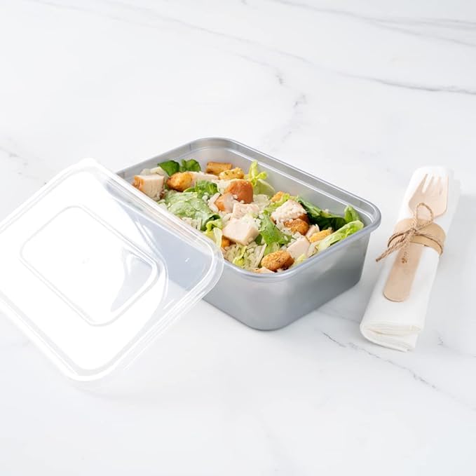 Restaurantware Futura 22 Ounce Meal Prep Containers With Lids 100 Microwavable To Go Containers - Disposable For Packaging Lunches or Take Out Orders Silver Plastic Food Containers With Lids