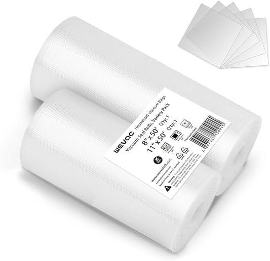 [2024 Q4] 8" x 50' and 11" x 50' Vacuum Sealer Rolls, 2 Pack-Ideal for Food Storage, Sous Vide, and Meal Prep, Keep Food Fresh and Nutrients, Wevac Lite