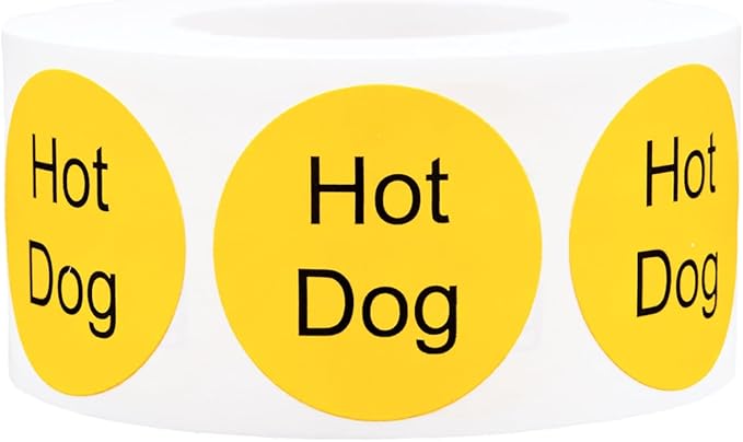 Yellow with Black Hot Dog Circle Dot Adhesive Stickers, 1 Inch Round Labels, 500 Total Stickers