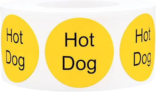 Yellow with Black Hot Dog Circle Dot Adhesive Stickers, 1 Inch Round Labels, 500 Total Stickers