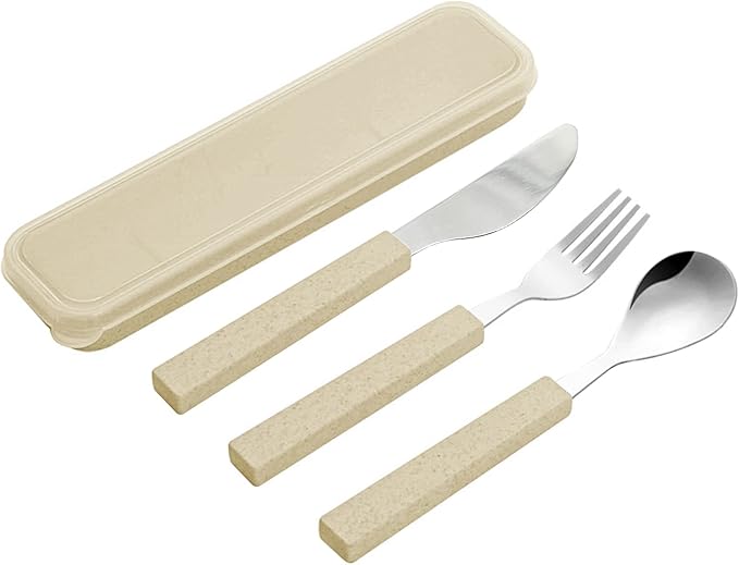 VANRA 3-Piece Children Utensils Set 18/10 Stainless Steel Child Flatware Set Silverware Knife Spoon Fork Set with Travel Case for Kids Lunch Box