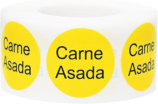 Yellow with Black Carne Asada Circle Dot Adhesive Stickers, 1 Inch Round Labels, 500 Total Stickers