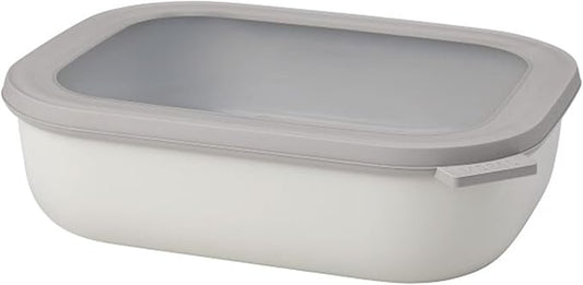 Mepal Cirqula 2000ml / 68oz Circular Rectangular Multi Food Storage & Serving Container with Transparent Lids | Perfect for Food Prep | Microwave & Dishwasher Safe | Nordic White | Made in Holland