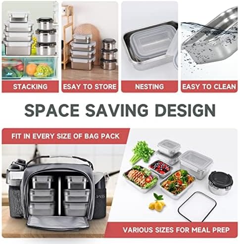 12PC 304 Stainless Steel Food Storage Containers with Lids Leakproof, Meal Prep Container Airtight, Lunch Boxes, Kimchi Containers for food storage Nestable | Oven/Dishwsher/Freezer Safe