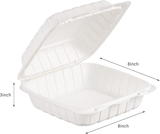 8X8 1Compartment 50Pack Plastic Clamshell Take Out Food Containers, Heavy Duty To-go Disposable Lunch Box Restaurant Meal Prep Packaging Catering Hinged Container (Formerly FULING)