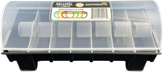 7-Slot Day of The Week Covered Label Dispenser (for 3/4" & 1" Labels) - Food Sticker Holder for Inventory Management and Meal Prep, Protects Labels Inside