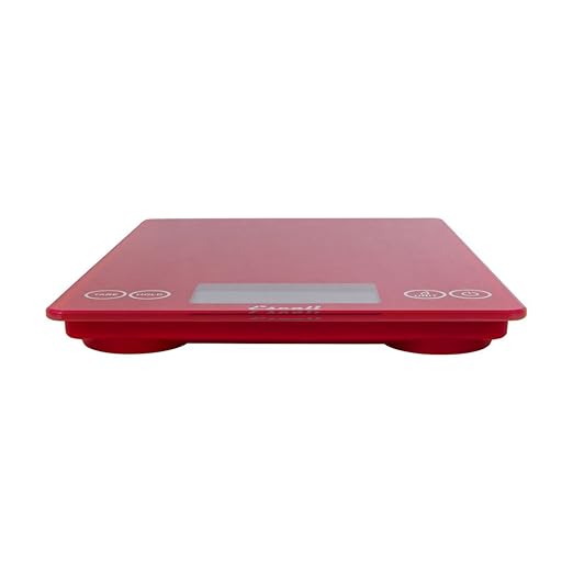 Escali Arti Glass Food Scale Digital Countertop Kitchen, Baking and Cooking Scale with Nutrition and Calorie Counter, 15-Pound Capacity, 9" x 6.5" x .75", Rio Red