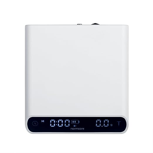 Normcore Espresso Scale V3, Pour Over Drip Coffee Scale, Pocket Barista Scale with Timer, Anodized Aluminum Body with Back-Lit LCD Display, White