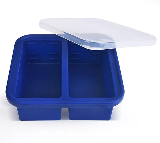 2 Cup Silicone Freezer Tray with Lid - 1 Pack - Make 2 Perfect 2-Cup Portions - Easy Release Molds for Food Storage & Freeze Soup, Broth, Stew or Sauce