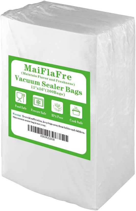 200 Gallon11X16 Vacuum Sealer Bags with Commercial Grade, BPA Free, Heavy Duty.Vacuum Sealer Freezer Bags Compatible with Any Types Vacuum Sealer