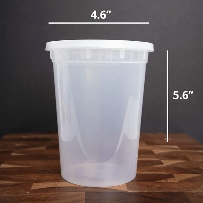TIYA Takeout Food Containers - 32oz Bulk 240 Pack with Lids - Plastic Food Storage to-Go Containers - Reusable Microwavable Dishwasher Safe Takeout Cups - Airtight Leak Proof for Soups & Meal Prep