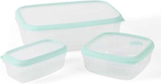 Martha Stewart Denslow 6 Piece 126 oz, 33.3 oz, 16.7 oz Square and Rectangular Food Container Set w/Martha Blue Lid