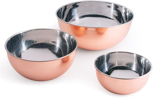 Kings County Tools Copper Mixing Bowls - 3 Piece Bowl Set for Cooking, Baking, Serving, and Prepping - Copper Stainless Steel Mixing Bowls - Nesting Bowls - Kitchen Essentials
