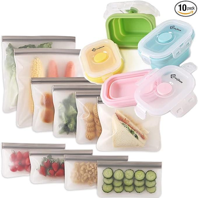 Silicone Food Storage Container and Food Storage Bag Sets