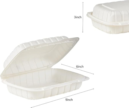 FULING [9x6-Inch, 50-Pack Clamshell Plastic Food Container With Lid 1 Compartment