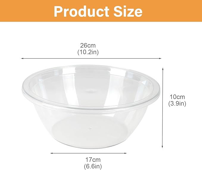 2 pack Large Mixing Bowl 5 Quart Big Plastics Bowl with Lid BPA-Free Kitchen Deep Mixing Bowl Salad Bowl with Non-slip Bottom for Baking Cooking Marinating & Food Prep Clear
