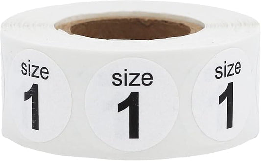 Shoe Size 1 White Stickers - 3/4 Inch Round, 500 Semi-Gloss Adhesive Labels Per Roll for Retail, Footwear Inventory, and Organization - Made in The USA