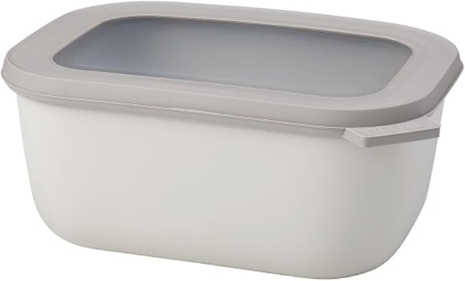 Mepal Cirqula 34oz/1,000ml Circular Rectangular Multi Food Storage & Serving Container with Transparent Lids | Perfect for Food Prep | Microwave & Dishwasher Safe | Nordic White | Made in Holland