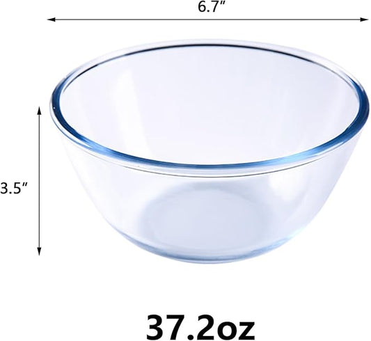 2 Pack Deep Mixing Bowls Glass Salad Bowl Round Glass Serving Bowls for Cooking Baking Prepping Dishwasher & Microwave & Oven Safe (1.1L)