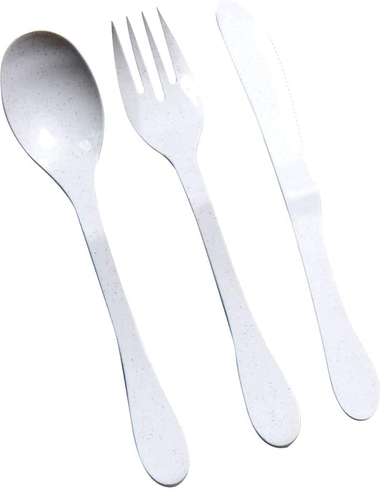 KNORK Eco 24 Piece (Fork, Knife, Spoon) Plant Based Cutlery, Reusable Bamboo Flatware Set, White