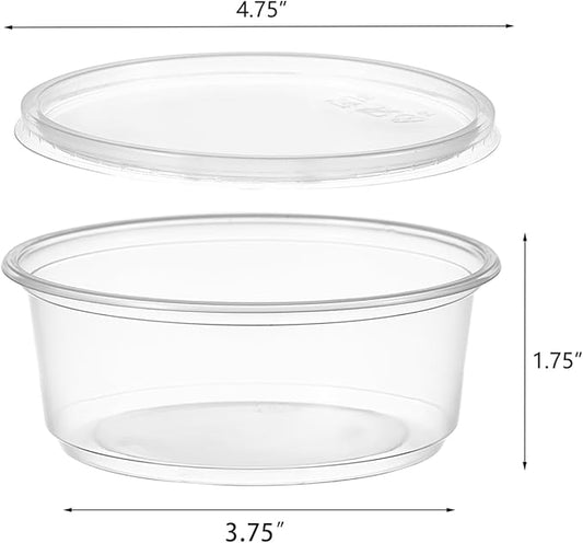 FULING [50 Set - 8 oz. Plastic Deli Food Storage Containers With Lids Disposable Clear Small Togo Containers …