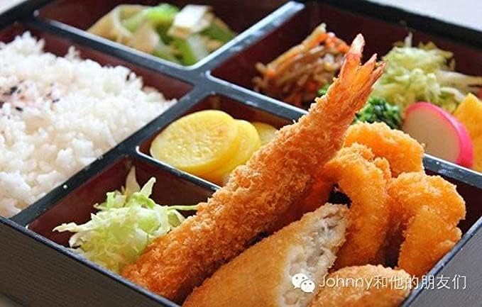 JapanBargain 1592, Red and Gold Japanese Traditional Plastic Lacquered Lunch Bento Box 5 Compartments for Restaurant or Home Tray and Plate 2pc Set Made in Japan, 11.75"x9.5"