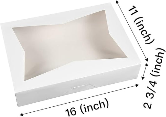 15-PACK White Pastry Bakery Box 16x11x2.75inch,Large Donuts,Muffins,Cookies Boxes with PVC Window Auto-Pop up Paper Box Nature Cardboard Take Out Container,Hold 12 Donuts,Pack of 15