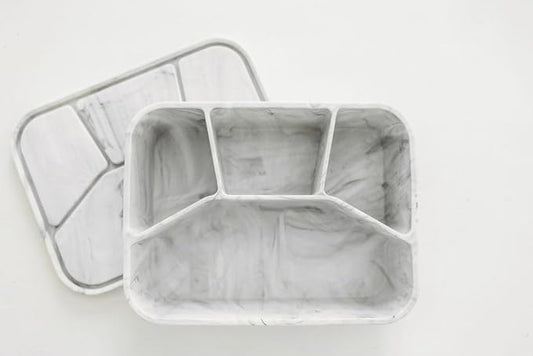 Spoondrift Leakproof Silicone Bento Box Lunch Box 100% Food Grade, BPA- Free Silicone, Lightweight, Microwave Safe, Freezer safe, Dishwasher Safe, 4 Compartment, Includes 1 Box (Marble)