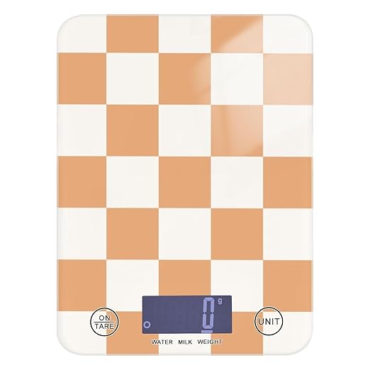 Food Scale Kitchen Scale for Baking Cooking Digital Food Weighing Measuring Scale Small Waterproof Electric Food Scale Checkered Orange and White