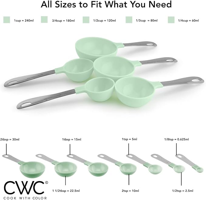 COOK WITH COLOR Mixing Bowl and Measuring Cups Bundle- 4 Deep Prep Bowls with Lids and 12 Piece Measuring Cups and Spoons Set