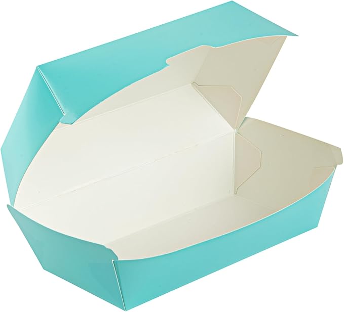 Restaurantware Bio Tek 6.7 x 3.5 x 3.5 Inch Clamshell Food Containers 100 Disposable Sandwich Containers - Hinged Lid Tab-Lock Closure Turquoise Paper Hot Dog Containers Durable Greaseproof