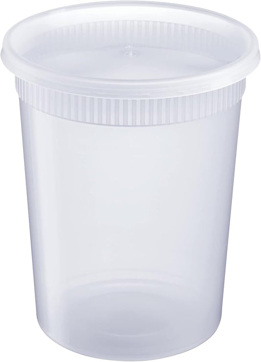GUSTO [32 oz. - 24 Count Plastic Deli Containers with Lids - Disposable Food Storage Containers With Airtight Lids, Ideal for Soups, Stews, and Meal Prep - Formerly Comfy Package (32 oz.)