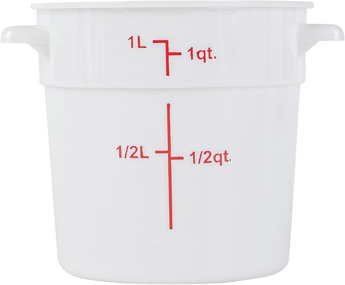 Restaurantware-Met Lux 1 Quart Food Storage Container, 1 White Storage Container - Lids Sold Separately, Red Volume Markers, Dishwashable Container, Side Handles, For Storing Foods