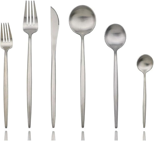 JASHII Luxury Flatware, Silverware Sets, 6-pieces Elegant Cute 18/10 Stainless Steel Silverware Set for Eating Home Kitchen Hotel Restaurant, Service Sets for 1 People, Dishwasher Safe