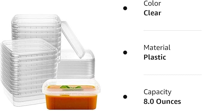 NYHI 8 oz 20 Pack Square Clear Deli Containers with Lids Disposable BPA Free Square Plastic Food Storage Containers with Lids Airtight for Meal Prep Take Out Kitchen