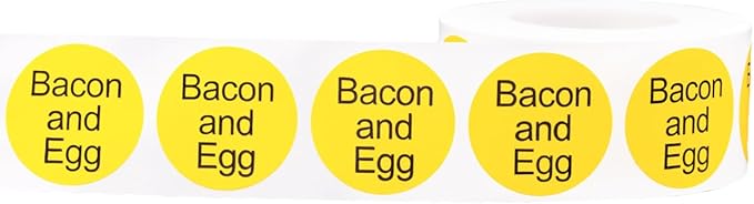 Bacon and Egg Deli Labels 1 Inch Round Circle Dots 500 Total Stickers