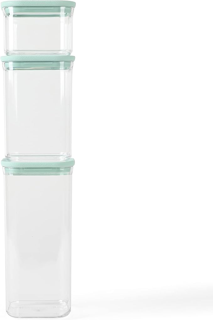 Martha Stewart Langstaff 6 Piece 60 oz, 37 oz, 17 oz Square Stackable Container Set w/Martha Blue Lid