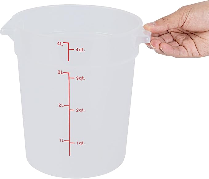 Restaurantware-Met Lux 4 Quart Food Storage Container, 1 Translucent Storage Container - Lids Sold Separately, Red Volume Markers, Dishwashable Container, Side Handles, For Storing Foods