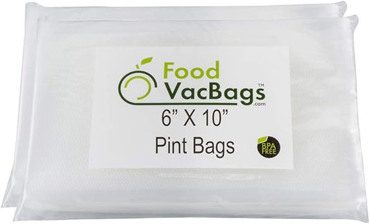 200 FoodVacBags 6-inch X 10-inch Pint Vacuum Sealer Bag Pouches, Food Storage Bags, Compatible with Foodsaver™
