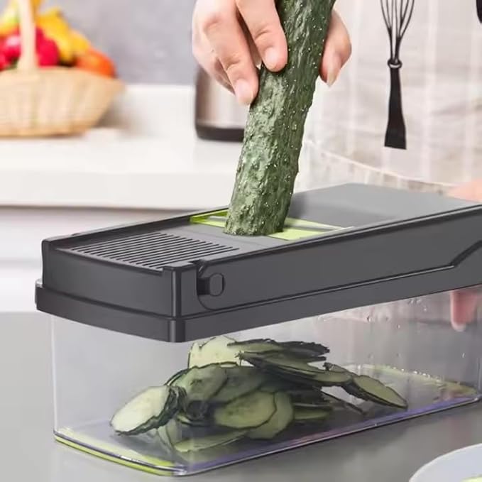 16 In 1 Vegetable Chopper - Multifunctional Food Chopper with Stainless Steel Blades, Adjustable Mandoline Slicer With Container, Kitchen Gadgets & Essentials