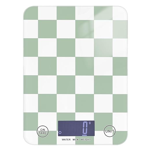 Food Scale Kitchen Scale for Baking Cooking Digital Food Weighing Measuring Scale Small Waterproof Electric Food Scale Checkered Green and White