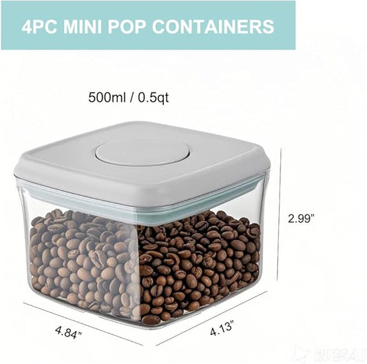 Pop Containers with Lids - Stackable Airtight Food Storage, Kitchen Pantry Storage Containers for Snacks Candy Salt Herbs Spices BPA-Free (500ML*4)