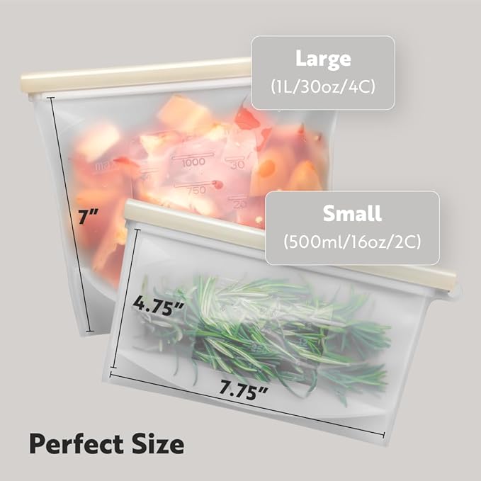 Reusable Silicone Bags for Food Storage - Silicone Zip Lock Bags - Versatile & Durable Reusable Snack Bags - Set of Silicone Food Storage Bags - Reusable Silicone Bag by Paumy