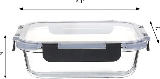 2Pcs 63oz Large Glass Food Storage Containers 8 Cups Family Size Set Baking Containers with Locking Lids Microwave/Oven Freezer Dishwasher Safe, Black