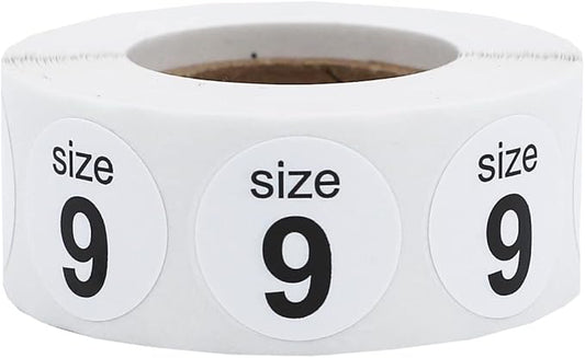 Shoe Size 9 White Stickers for Retail Clothing 0.75 Inch 500 Total Adhesive Labels
