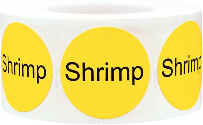 Yellow with Black Shrimp Circle Dot Adhesive Stickers, 1 Inch Round Labels, 500 Total Stickers