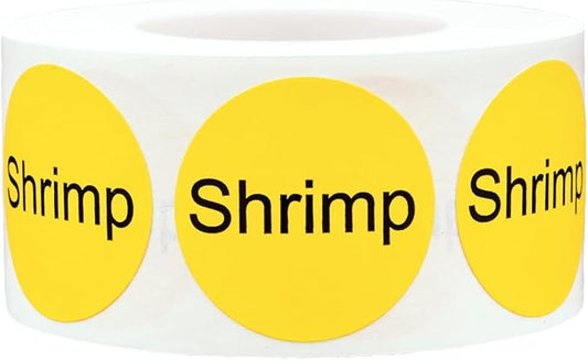 Yellow with Black Shrimp Circle Dot Adhesive Stickers, 1 Inch Round Labels, 500 Total Stickers