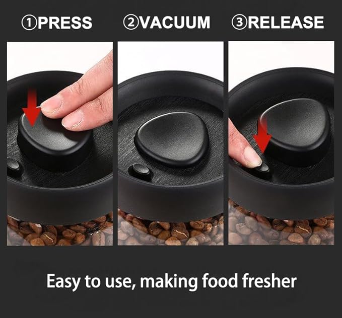 Vacuum Coffee Canister,Airtight Glass Jars Set for Kitchen Pantry,Coffee Bean Storage Container,Perfect for Ground Coffee,Loose Tea,Sugar(13+27+40floz)