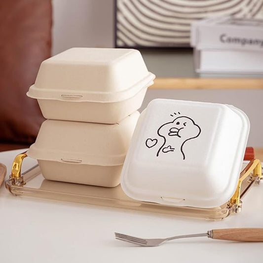 Hand-painted Bento Cake Box 6x6 To Go Containers Compostable Clamshell Take Out Food Containers 50pk Disposable Lunchbox Cake Boxes (Pulp color)